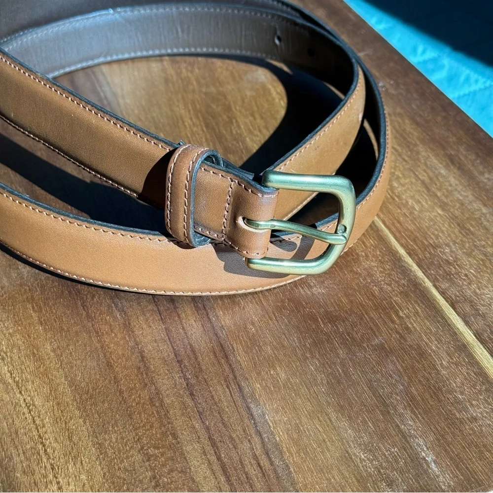 Vintage L.L.Bean 46 Men’s Brown Leather Belt Solid Brass Buckle Made in Turkey